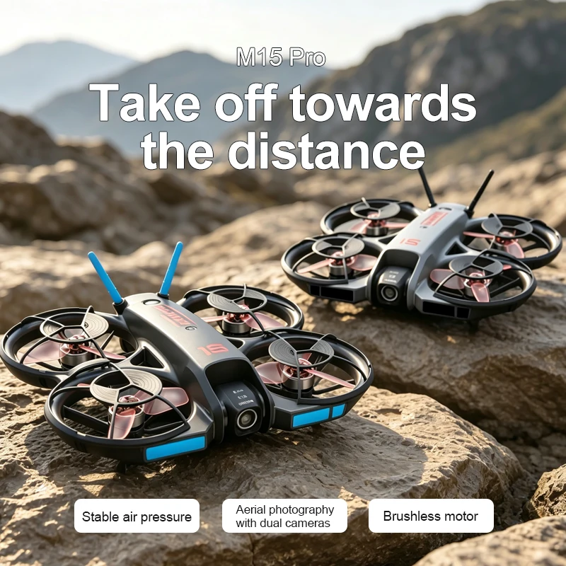 Drone Controller Screen - 2026年型 新しいM15 FPVドローン。画面付き、ブラシレスモーター搭載、光学フローによる位置決め、HDカメラ、初心者向けRCクアッドコプター玩具。