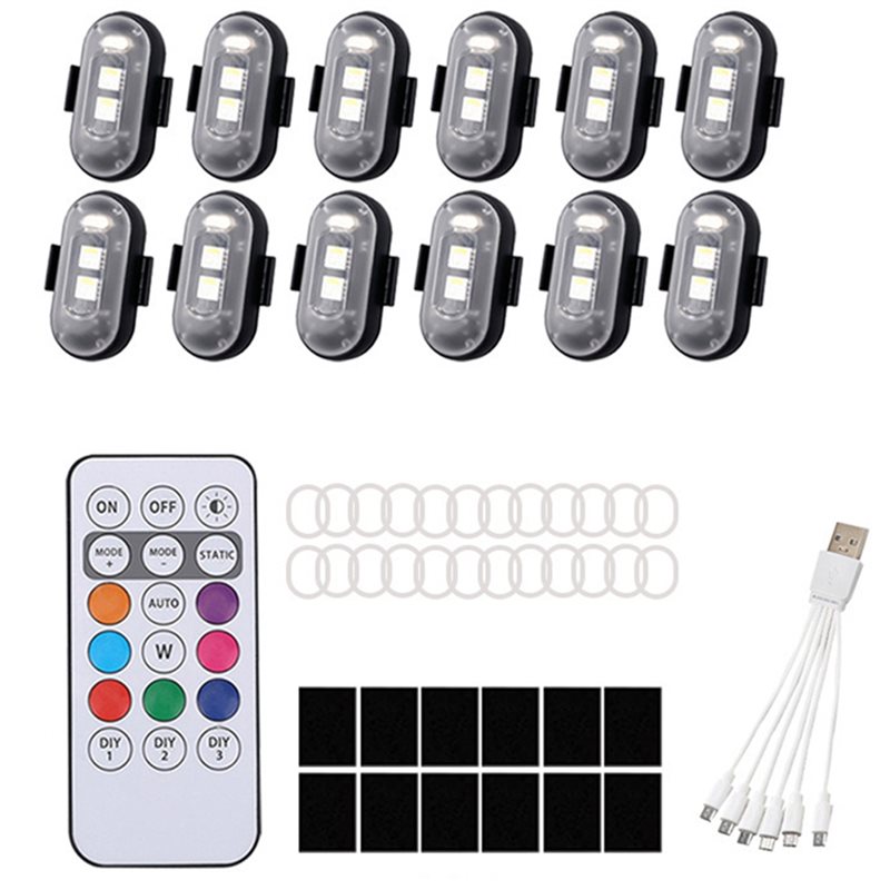ワイヤレスLEDストロボライトキット12個入り 8色RGB、 - Drone Strobe Light のレビューと価格